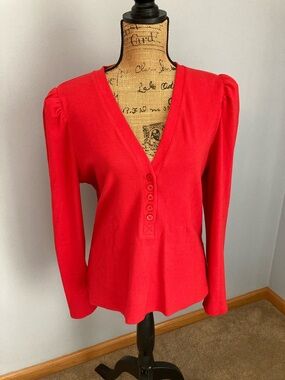 SSYS Red V-Neck 5 Button-Front Long Sleeve Top Women Size XL